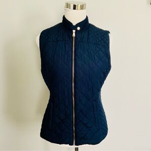 Blue Rain Size Large Navy Quilted Women’s Vest With Side Pockets & Gold Accents